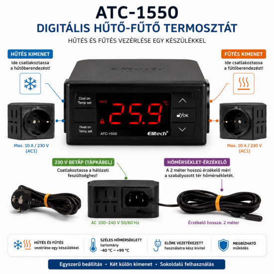 ATC-1550 digitális hűtő-fűtő termosztát leolvasztási funkcióval