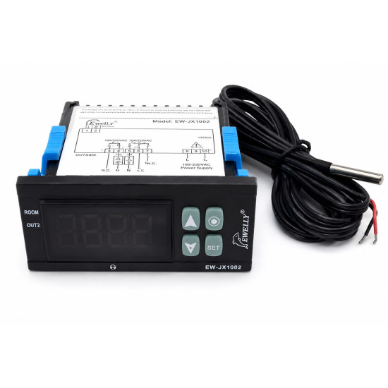 EW-JX1002 digitális termosztát 230V, 2 relés, NTC érzékelővel