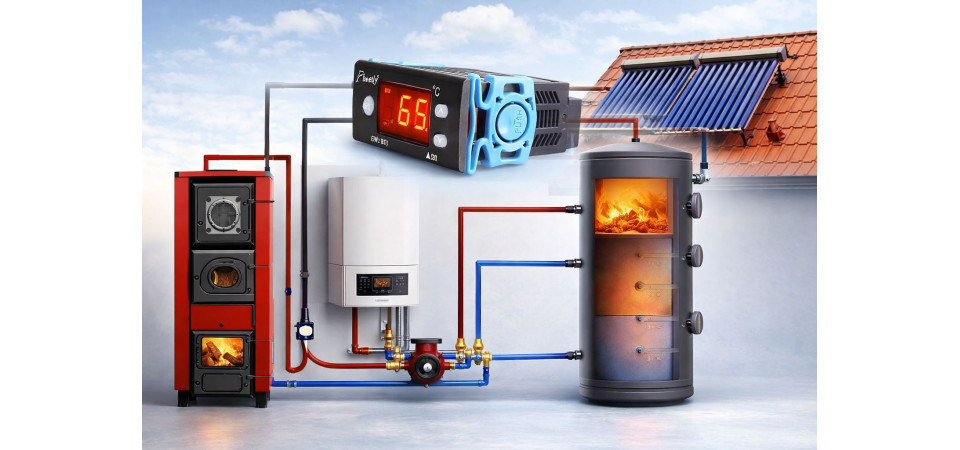 Puffer, kazán, napkollektor vezérlő